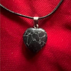 Hand Crafted Black Heart on Wax Cord Handmade Hand Made